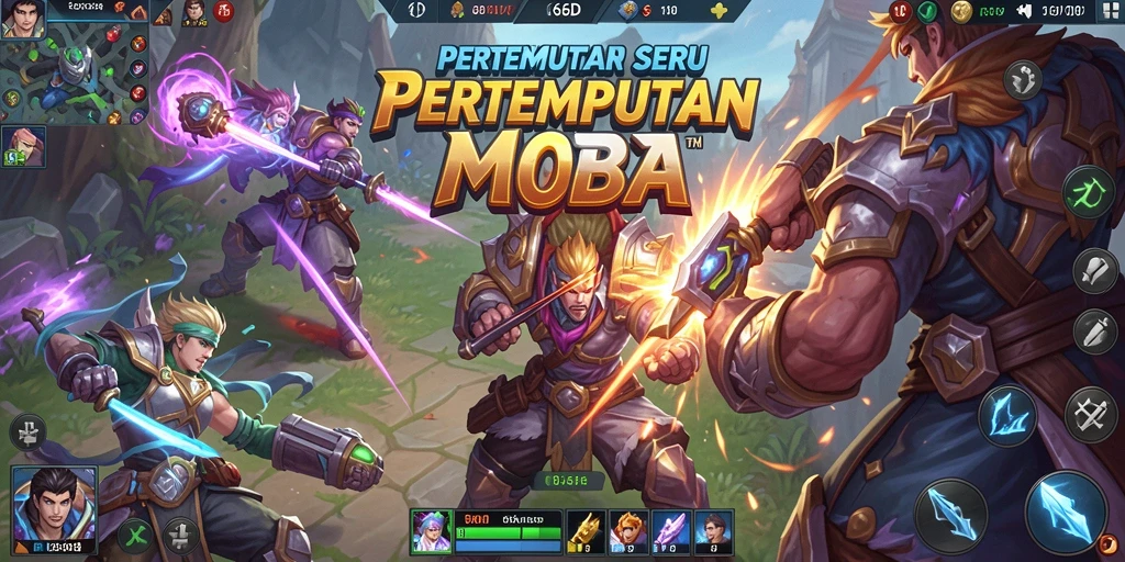 Screenshot gameplay menampilkan aksi seru pertarungan karakter MOBA.