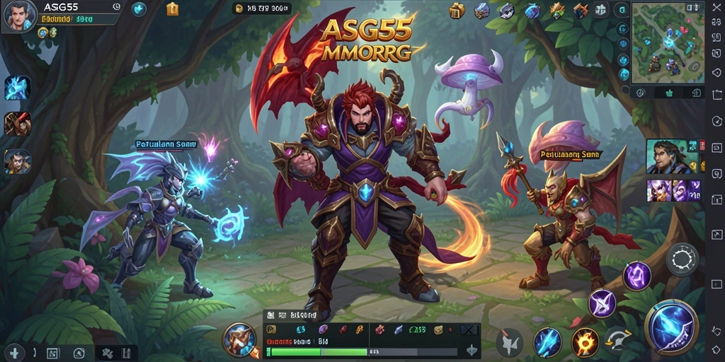 Screenshot utama ASG55 menunjukkan aksi pertempuran seru dalam MMORPG.