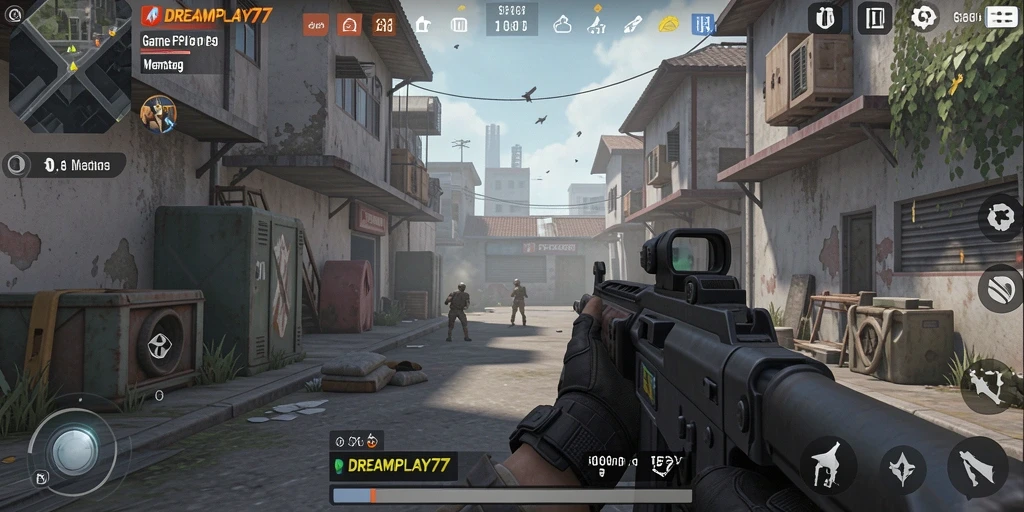 Screenshot menampilkan pertempuran intens dalam game FPS.