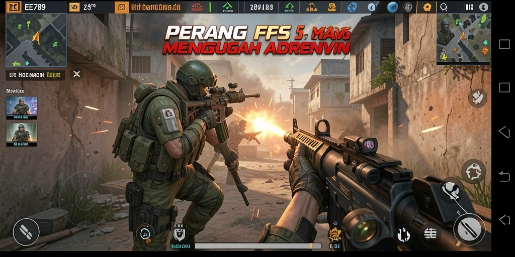 Tangkapan layar gameplay EE789 menampilkan aksi seru dalam pertarungan FPS.