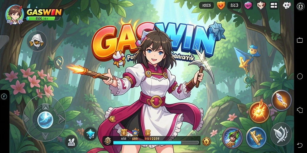 Screenshot GASWIN menampilkan aksi karakter anime yang memukau.