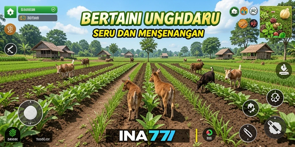 Screenshot gameplay <strong>INA777</strong> menampilkan petani yang sedang merawat tanaman.
