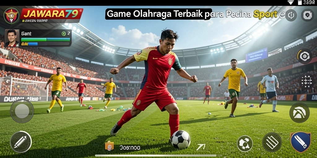 Tangkapan layar gameplay JAWARA79 yang menampilkan aksi seru dalam pertandingan olahraga.