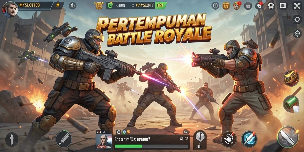 Tampilan seru gameplay Battle Royale MYSLOT188 yang penuh aksi.