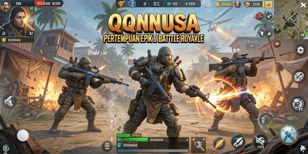 Tampilan dinamis pertempuran di game Battle Royale QQNUSA.