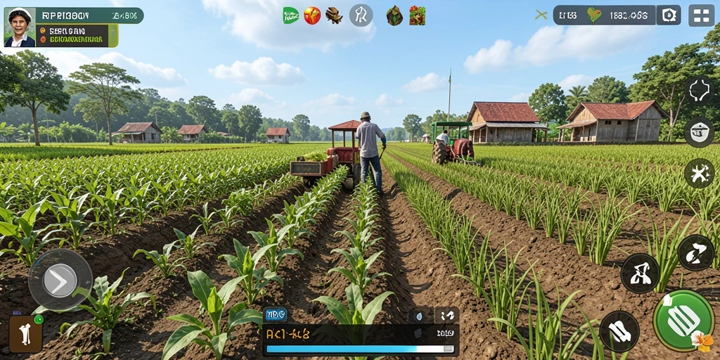 Tampilan gameplay seru dalam RI188 dengan ladang hijau yang subur.