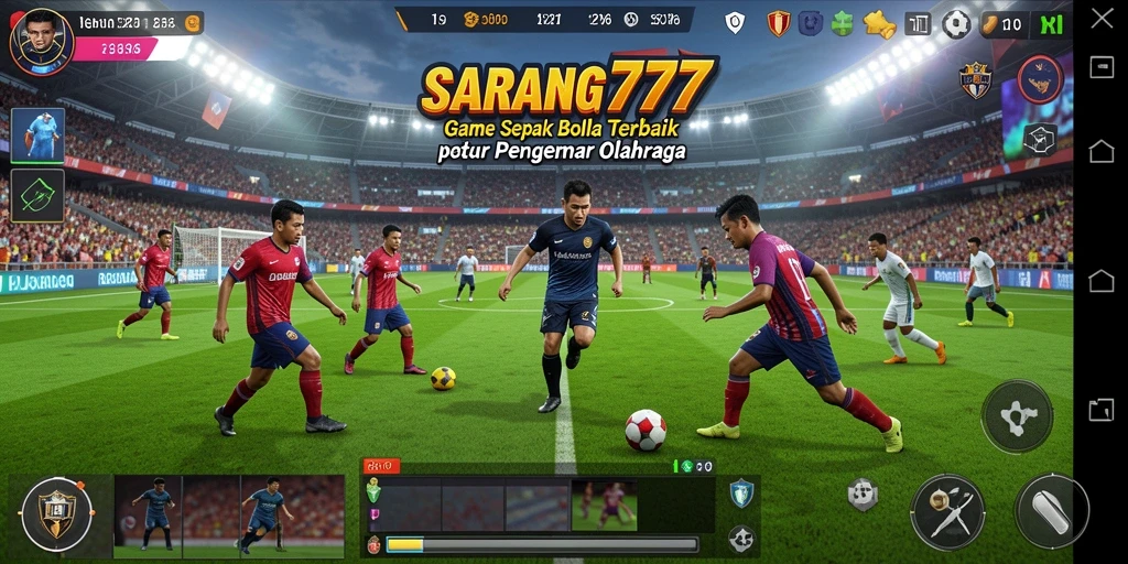 Tampilan gameplay menegangkan dalam SARANG777 yang menggambarkan aksi sepak bola.