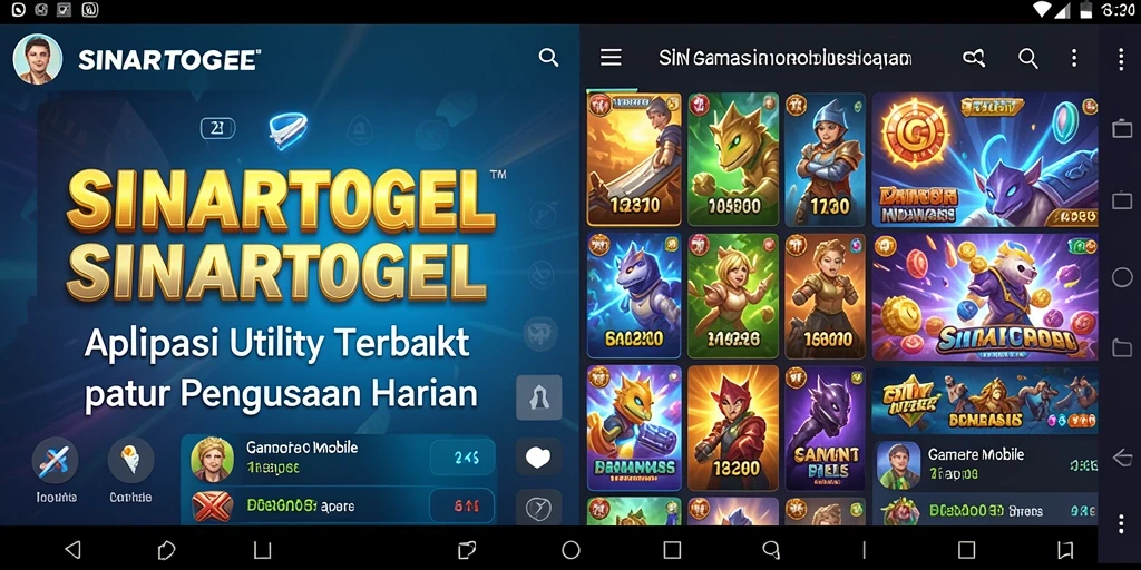Tampilan screenshot aplikasi SINARTOGEL yang menunjukkan fitur-fitur utilitas.